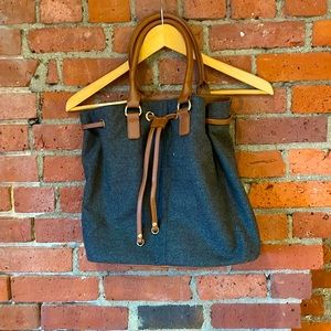 Grey Talbot Fabric Tote with Brown Leather Trim perfect used condition